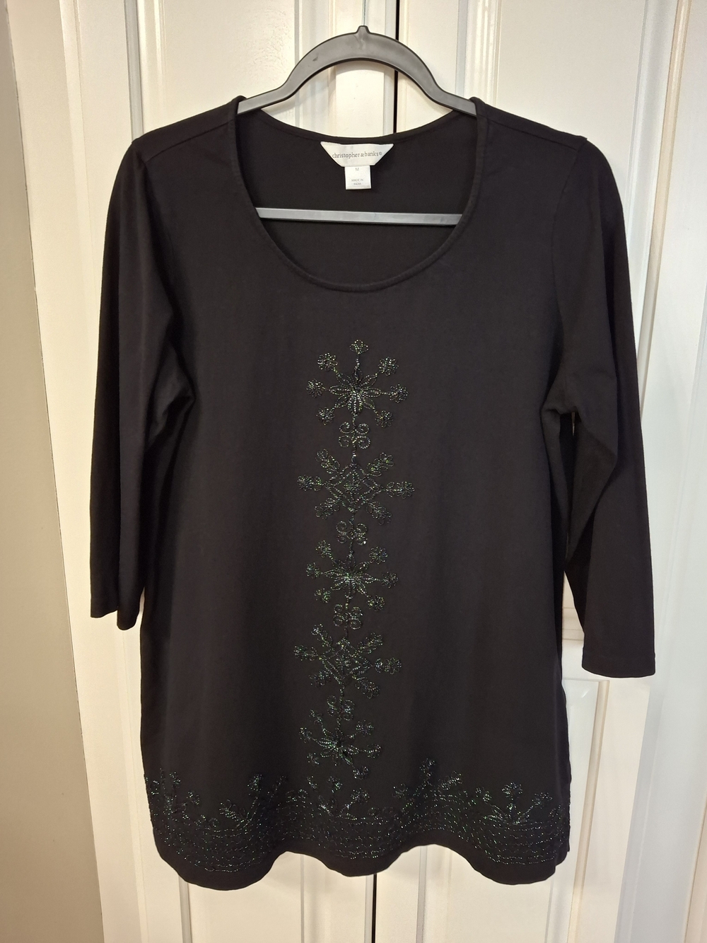 Christopher & Banks Black Embellished 3/4-Sleeve Women’s Top